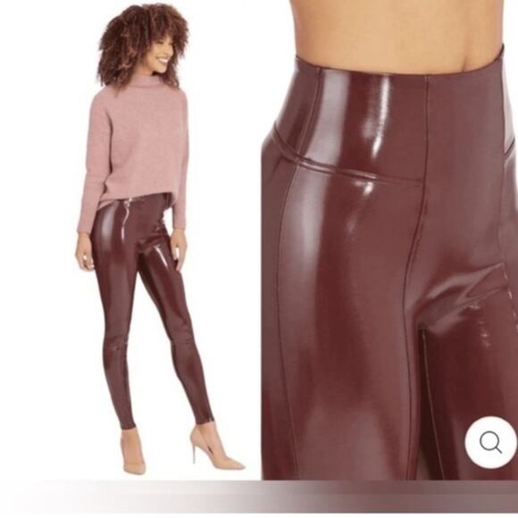 NEW SPANX LIQUID LEATHER RUBY RED FAUX LEATHER PANTS SZ XS - Picture 1 of 7